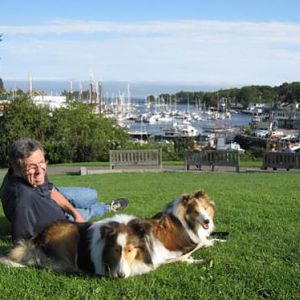 Jim, Bailey and Joey at the park overlooking Camden harbor