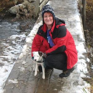 Darby, the first walk in snow.