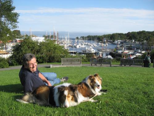 Jim, Bailey and Joey at the park overlooking Camden harbor