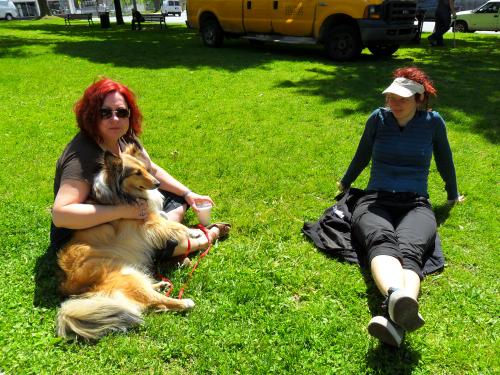 Toffee and I enjoying a sit in the grass, with our favourite Latte
